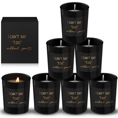 six candles with i can't say i do written on them in gold lettering