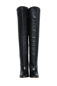 Feel your most fashionable in these Stuart Weitzman black leather tall boots! Step out from the crowd in style this fall whether you dress them up with a little black dress or down with a sweater knit for a cozy, downtown-darling look. Kicking off the season never looked so chic! Size 6 100% Leather Pull on Come with box Heel height 3" Shaft 18" Circumference 15" Black Leather Over-the-knee Heeled Boots, Leather Over-the-knee Platform Boots For Fall, Fitted Leather Platform Boots For Night Out, Fitted Leather Knee-high Winter Boots, Leather Fitted Knee-high Boots For Winter, Fitted Leather Knee-high Boots For Winter, Sleek Leather Over-the-knee Boots, Black Round Toe Knee-high Boots For Fall, Chic Calf Leather Over-the-knee Heeled Boots