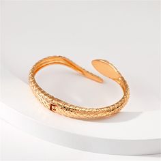 Give your look a touch of glam with this 18k gold-plated bangle bracelet featuring a convenient hinged closure. 0.45" H x 7.41" circumference 18k gold-plated copper / cubic zirconia Formal Gold Plated Tarnish Resistant Cuff Bracelet, Formal Tarnish Resistant Gold Plated Cuff Bracelet, Adjustable Gold-tone Luxury Bangle, Gold Plated Bangle For Formal Occasions, Adjustable Luxury Gold-tone Bangle, Formal Gold Bangle Bracelet With Plating, Formal Metal Bangle Tarnish Resistant, Gold-plated Snake Shape Jewelry, Gold Plated Snake Shape Jewelry