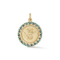 14K Gold London Blue Topaz Heart & Turquoise Matilda Bee Medallion – storrow Heirloom Sapphire Jewelry Collectible, Blue Medallion Jewelry For Anniversary, Yellow Gold Medallion Charm Necklace, Vintage Heart Charm Medallion Jewelry, Brass Medallion Necklace With Heart Charm, Gold-tone Medallion Charm Necklace, Luxury Blue Medallion Jewelry, Antique Sapphire Jewelry In 14k Gold, Antique 14k Gold Sapphire Jewelry