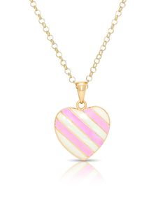 Striped Heart Pendant – Lily Nily Pink Enamel Heart Pendant Jewelry, Pink Adjustable Heart Necklace, Pink Adjustable Heart Pendant Necklace, Adjustable Pink Heart Pendant Necklace, Pink Enamel Necklace For Valentine's Day, Pink Enamel Jewelry For Mother's Day, White Heart Pendant Charm Necklace With Adjustable Chain, Pink Enamel Charm Necklace As Gift, White Heart Pendant Necklace With Adjustable Chain