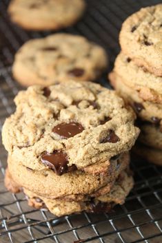 chocolate chip cookies cooling on a wire rack