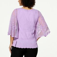 Antthony Embroidered Mesh Flutter-Sleeve Top  Springtime? Always in bloom when it comes to this mesh, floral-embroidered top. A breezy choice for spring wardrobing and beyond, the top is so easy to wear and style and also features a petal-like scalloped hem and collar. This is fashion that's flourishing. Spring Flutter Sleeve Blouse With Lace Top, Spring Blouse With Lace Top And Flutter Sleeves, Feminine Embroidered Tops For Spring, Fitted Floral Embroidery Tops For Spring, Fitted Embroidered Top With Floral Design For Spring, Fitted Embroidered Top With Floral Embroidery For Spring, Embroidered Fitted Tops For Spring, Spring Fitted Blouse With Flutter Sleeves, Spring Fitted Embroidered Top With Floral Design