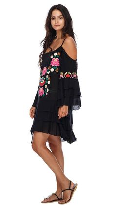 FROM THE BEACH TO THE DINNER TABLE, this embroidered dress will turn heads. This cold shoulder dress is made of soft, comfortable rayon. This fiesta tunic has a short length. This summer dress stops right above the knee. Wear this floral dress with a slip or matching nude underwear for a night on the town. Toss this bali dress over your favorite swimsuit for the pool. Wear this boho tunic top with shorts or leggings. You’ll grab this house dress over and over again. FLORAL EMBROIDERY AND RUFFLES Long Sleeve Embroidered Summer Beach Dress, Embroidered Long Sleeve Dress For Summer Beach, Bohemian Long Sleeve Embroidered Summer Dress, Bohemian Embroidered Long Sleeve Summer Dress, Summer Peasant Boho Dress, Peasant Style Beach Dress With Floral Embroidery, Embroidered Long Sleeve Boho Dress For Summer, Casual Boho Dress With Floral Embroidery For Spring, Summer Long Sleeve Boho Dress With Embroidered Hem