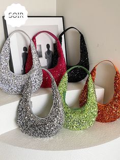 Elevate your style with our SparkleCurve Sequin Handbag, designed to dazzle and delight! Crafted in a unique U-shape silhouette, this handbag combines modern design with timeless elegance. Adorned with shimmering sequins, it adds a touch of glamour to any outfit, whether you're hitting the dance floor or attending a special event. With its spacious interior and chic design, this handbag is perfect for carrying all your essentials in style. Make a bold statement with the SparkleCurve Sequin Handb Trendy Party Tote Shoulder Bag, Trendy Tote Shoulder Bag For Party, Party Shoulder Bag, Glamorous Sequin Bag For Night Out, Glamorous Sequined Shoulder Bag For Night Out, Glamorous Sequin Shoulder Bag, Trendy Tote Evening Bag For Party, Trendy Evening Tote Bag For Party, Sequin Bags For Night Out And Party Season