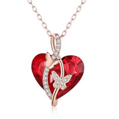 This stunning necklace features a heart pendant created with crystals in a beautiful red color, which is specially designed for women and girls. Thank mom, grandma or children for always being wonderful with this loving gift. A meaningful and heartwarming way to keep each child close and a celebration of love. ITEM SPECIFICS:-Material: Copper-Chain Length: 16"(40 cm) + extension 2"(5 cm)-Charm Size: 25 x 18 mm-Stone: Red Crystal-Free Gifts: Black velvet bag, jewelry polish clothFEATURES-Our Copp Kingdom Husband, Watch Charms, Red Crystal Necklace, Pink Pendant, Necklace Butterfly, Wife Necklace, Heart Red, Necklace For Her, Loving Gifts