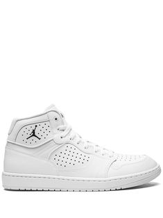 white leather panelled design perforated signature Jumpman motif round toe front lace-up fastening ankle-length rubber sole These styles are supplied by a premium sneaker marketplace. Stocking only the most sought-after footwear, they source and curate some of the most hard to find sneakers from around the world. Jumpman Logo, Golden Goose Sneaker, Jordan Shoes, Online Shopping Clothes, Sneakers White, Converse Sneaker, Jordan, White Leather, Womens Shoes Sneakers