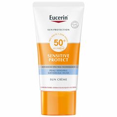 Eucerin sun protection sensitive protect sun cream spf50+ 50ml (Ships From USA) Directions for use   Apply generously and evenly before sun exposure and renew frequently to maintain the level of protection, especially after bathing, wiping or sweating. Reducing the amount of sunscreen applied significantly decreases the level of protection. Avoid exposure between 11H and 15H and prolonged exposure even if you use sun protection. Overexploitation in the sun is a serious health threat. Keep babies Sun Allergy, Sun Protection Cream, Skincare Branding, Tanning Sunscreen, Normal Skin Type, Dna Repair, Facial Sunscreen, Dry Sensitive Skin, Sun Cream