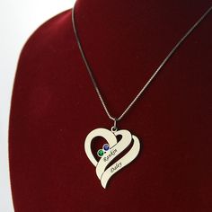 Our Two Hearts Forever One Necklace features beautiful birthstones and personalized engravings of each person. Meticulously handcrafted from .925 Sterling Silver and your choice of plating option: 18K Gold. An excellent gift choice for the one you love. Customized Stainless Steel Heart Pendant Jewelry, Personalized Stainless Steel Heart Pendant Jewelry, Personalized Stainless Steel Heart Pendant, Personalized Stainless Steel Jewelry For Anniversary, Silver Heart Cut Necklace For May Birthstone, Personalized Stainless Steel Heart Necklace For Anniversary, Personalized Sterling Silver Jewelry For Mom, Personalized Heart Cut Jewelry For Gifts, Personalized Sterling Silver Jewelry Gift For Mom