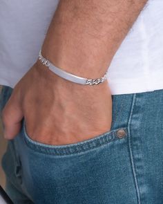 Embrace understated elegance with our Simple Bar Link Chain Bracelet, a versatile accessory that blends minimalist design with timeless appeal. Crafted from high-quality sterling silver, each link is meticulously crafted for a smooth and comfortable fit. This bracelet is perfect for everyday wear, adding a touch of sophistication to any outfit without being overly flashy. Its simplicity makes it a staple piece that effortlessly transitions from day to night, making it an essential addition to an Everyday Silver Curb Chain Bracelets, Classic Sterling Silver Curb Chain Bracelet For Everyday, Elegant Sterling Silver Bracelets With Curb Chain, Classic Sterling Silver Charm Bracelet With Adjustable Chain, Classic Engraved Charm Bracelet For Everyday, Modern Sterling Silver Chain Bracelet With Curb Chain, Classic Sterling Silver Bracelet With Curb Chain, Classic Personalized Sterling Silver Chain Bracelet, Classic Silver Name Bracelet With Jubilee Detail