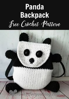 a crocheted panda backpack with the text free crochet pattern