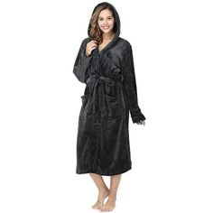 Fantaslook Womens Long Robes Plush Fleece Hooded Bathrobe with Pockets Fluffy Nightgown Sleepwear This long robe with hood and front pockets with belt, our robe for women will wrap you in a warm, luxurious embrace that will keep you comfy all day long! Autumn and winter flannel nightgown, skin-friendly and comfortable. Loose version, casual and lazy style, robes for women for daily home wear, also can be worn outside, the design is simple and generous, feel the comfy and comfort of life. It is s Comfy Winter Sleepwear For Relaxation, Comfy Sleepwear For Winter Relaxation, Black Winter Sleepwear For Lounging, Black Cozy Sleepwear For Loungewear, Cozy Black Sleepwear For Loungewear, Black Cozy Sleepwear Loungewear, Oversized Long Sleeve Robe For Lounging, Black Winter Sleepwear, Cozy Black Sleepwear For Lounging