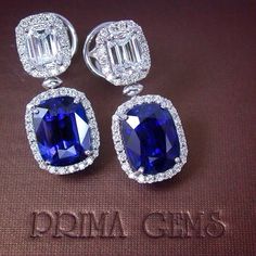 PRIMA GEMS Royal Blue Sapphire and Diamond Earrings Sunita Shekhawat, Luxury Sapphire Earrings With Diamond Cut, Luxury Sapphire Diamond Drop Earrings, Luxury Sapphire Drop Earrings, Luxury Sapphire Gemstone Diamond Earrings, Luxury Blue Topaz Blue Earrings, Earrings Platinum, Cushion Cut Earrings, Tanzanite Necklace