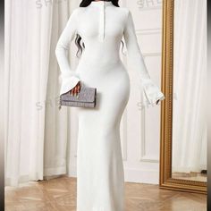 Never Worn White Turtleneck Dress, High Neck White Dress, High Neck Long Dress, White Fitted Dress, Turtleneck Dress, White Turtleneck, Shein Dress, Shein Dresses, Turtle Neck Dress