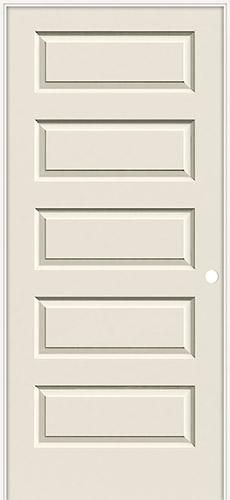 a white paneled door with four horizontal bars on the bottom and one vertical bar at the top