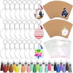 PRICES MAY VARY. 【144 PCS ACRYLIC KEYCHAIN BLANK KIT】: You will get a total of 144 pieces with this kit, acrylic keychain blank bulks come with 24 pcs 2 inch clear round acrylic blanks, 24 pcs keychain, 24 pcs Display Card, 24 pcs ziplock bags, 24 pcs cute tassels, 24 pcs jumper rings. Really a good choice for vinyl projects, craft DIY, personalized gifts, and keychain ornaments earring making. Just as you wish! 【DOUBLE-SIDED PROTECTIVE FILM】: The transparent acrylic round circles are made of 2m Keychains Making, Tassel Keychain Diy, Circle Keychain, Keychain Display, Keychain Metal, Acrylic Blanks, Keychain Ring, Keychain Accessories, Diy Vinyl