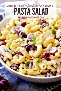 pasta salad in a white bowl on a table