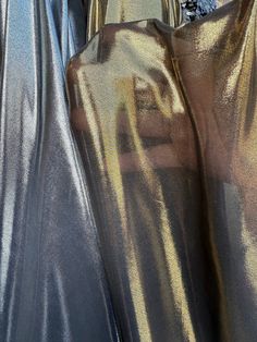 metallic chiffon fabric sold by yard  see through fabric  fabric is not stretchy  2 colors available Silver on black Gold on black Measurements: fabric width - 60" Futuristic Fabric, Metallic Fabric, Teaching Materials, Fabric Width, Chiffon Fabric, Silver And Gold, Costume Design, Black Color, Gold Color