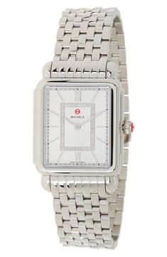 MICHELE Women's Deco II Diamond Bracelet Watch, 20mm x 43mm - 0.11 ctw | Nordstromrack Classic Watch With Diamond Accents And Rectangular Dial, White Gold Diamond Watch With Stainless Steel, White Diamond Watch With Round Dial, Classic Diamond White Watch With Metal Dial, Stainless Steel Diamond Watch With Diamond Hour Markers, Luxury Diamond Watch With Rectangular Stainless Steel Dial, Stainless Steel Diamond Watch With Rectangular Dial, Modern Watches With Diamond Hour Markers In Diamond White, Modern Diamond White Watch With Diamond Hour Markers