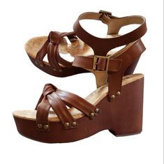 Korks Dawson Brown Wedge Platform Sandals Womens Brand New Without Box Size 10 Buckle Strap Faux Leather Approx 4.5" Heel Approx 2.25" Platform Height Brown Wedges Outfit, Slide Sandals Outfit, Brown Platform Sandals, Oxford Wedges, Wedge Platform Sandals, Ankle Flats, Brown Leather Wedges, Brown Wedge Sandals, Block Sandals