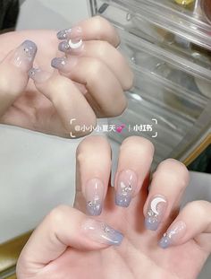 xiaohongshu douyin blue nails moon inspo chinese chinese nails chinese nail art Blush nails Light Blue Nails Douyin, Douyin Nails Medium, Blue Jelly Nails Korean Short, Jelly Nails Light Blue, Douyin Grey Nails, Blue Xiaohongshu Nails, Xiaohongshu Nails Purple, Douyin Nails Erika Titus, Dark Blue Korean Nails