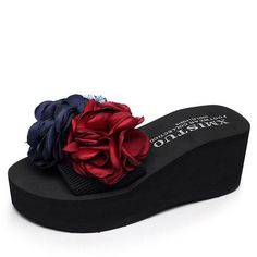 Women Beautiful Flowers Platform Sandals Beach Flip-flops Slippers Shoes Eva Flat Heel Beach Slippers, Eva Beach Slippers With Flat Heel, Summer Slippers With Round Toe In Eva Material, Flat Eva Slippers For Summer, Flat Eva Slippers For Vacation, Casual Toe Post Platform Slippers For Spring, Summer Flat Slippers Made Of Eva, Eva Round Toe Slippers For Beach Season, Eva Slippers With Flat Heel For Spring