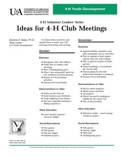 a flyer for the 4 - h club meeting with information about each member and their activities