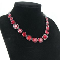 Simply Vera Necklace Dark Silver-Tone Red Rhinestones 17" - 20" Thank You For Looking! Red Rhinestone Necklace For Party, Red Rhinestone Party Necklaces, Round Ruby Necklace For Party, Ruby Necklaces With Sparkling Stones For Party, Party Ruby Necklaces With Sparkling Stones, Party Ruby Necklace With Sparkling Stones, Valentine's Day Party Necklace With Sparkling Stones, Elegant Red Rhinestone Necklaces, Red Crystal Rhinestone Jewelry