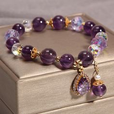 Natural Amethyst & Water Drop Pendant Bracelet freeshipping - Deegnt Anting Manik, Beads Bracelet Design, Crystal Beads Bracelet, Fancy Jewellery, A Bracelet, Beaded Bracelets Diy, Amethyst Bracelet, Girly Jewelry, Mens Jewelry Bracelet