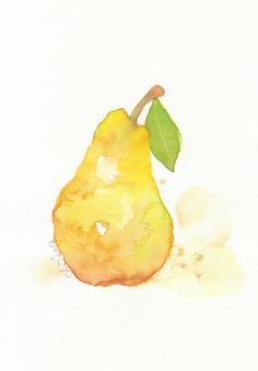 a watercolor painting of a pear and flower