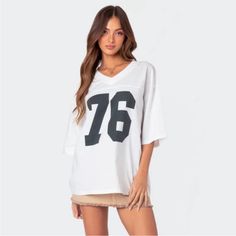 Brand New! With Tags White Letter Print Top For Concert, White Relaxed Fit Top For Game Day, White 90s T-shirt For Concert, White Short Sleeve Top For Concert, White Tops For Spring Concert, White Tops For Concerts In Spring, White Top For Spring Concert, White Casual Game Day Top, Trendy White Top For Concert