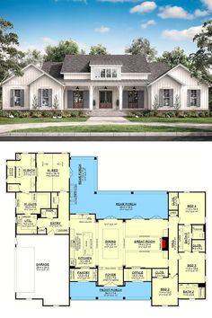 two story house plans with an open floor plan for the front and back of the house