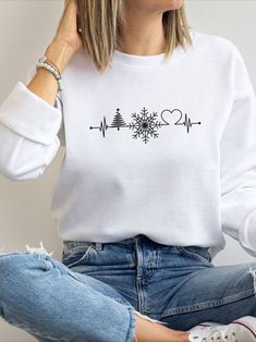 Christmas Heart Beat Sweater  heart sweatshirt  heart sweater  Christmas Spirit Easy 30 day return policy Casual Long Sleeve Holiday Sweater, Long Sleeve Sweatshirt For Fall Gift, White Winter Tops As Gift, White Winter Tops As Gifts, White Winter Tops For Gifts, White Winter Tops As A Gift, Casual Long Sleeve Holiday Sweatshirt, Winter Sweater With Heart Graphic, Winter Heart Graphic Sweater