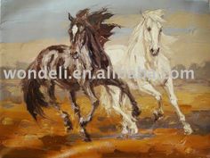 two horses running in the desert painting