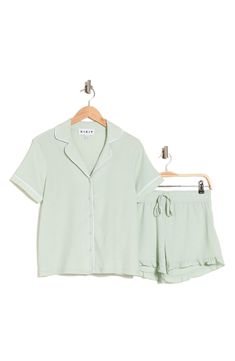 Stay comfortable throughout the night in this breathable short sleeve top and shorts pajama set. Includes short-sleeve top and shorts 97% polyester, 3% spandex Machine wash, tumble dry Imported Short Sleeve Pajama Sets, Wedding Party Pajamas, Womens Pajama Set, Pj Sets Women, Bridesmaid Pjs Pajama Set, Sydney Christmas, Green Pajama Set, Green Pajamas, Girly Core