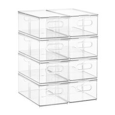 four clear drawers with lids on each side