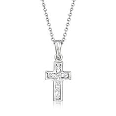 Ross-Simons - C. 1960 Vintage .17ct t. w. Diamond Cross Pendant Necklace. 18". C. 1960. From our Estate collection, a timeless symbol of faith. This classic cross necklace has modern appeal, as .17 ct. t. w. round brilliant-cut diamonds sparkle in an open-space 18kt white gold pendant. Suspends from a 14kt white gold cable chain. Lobster clasp, diamond cross pendant necklace. Exclusive, one-of-a-kind Estate Jewelry. Diamond birthstones are the perfect gift for April birthdays. Classic Cross Pendant Necklace For Anniversary, Classic Diamond Accents Cross Pendant Necklace, Classic White Gold Crucifix Necklace, Classic Diamond Cut Cross Necklace In White Gold, Classic Cross Pendant Necklace With Brilliant Cut, Classic Brilliant Cut Cross Pendant Necklace, Classic White Diamond Cut Cross Necklace, Classic Cross Necklace With Diamond Accents, Classic White Gold Cross Necklace