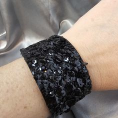 Black Sequins Faux Leather, Soft Wrist Lining Feels Like Suede. Trendy Adjustable Cuff Bracelet For Party, Trendy Black Party Wristband, Black Band Bracelets For Party, Black Band Bracelet For Party, Chic Cuff Bracelets For Party, Adjustable Glamorous Cuff Bracelet For Parties, Handmade Adjustable Cuff Bracelet For Party, Handmade Adjustable Cuff Bracelet For Parties, Chic Cuff Bracelet For Party