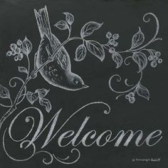 Bird Welcome Poster Print by Gwendolyn Babbitt-VARPDXBAB038 Image 1 Gifts Chalkboard, Painted Window Art, Window Decorations, Christmas Window Decorations, Chalk It Up, Welcome Poster, Christmas Window, Window Art, Window Painting