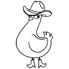 a black and white drawing of a chicken wearing a hat