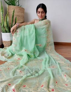 Georgette Pre-draped Saree With Dupatta For Diwali, Pista Green Chanderi Pre-draped Saree, Pista Green Anarkali Style Pre-draped Chanderi Saree, Pista Green Georgette Pre-draped Saree With Dupatta, Green Art Silk Dupatta With Gota Work, Green Bollywood Pre-draped Saree With Gota Work, Festive Pista Green Pre-draped Saree With Gota Work, Pista Green Pre-draped Saree With Gota Work For Diwali, Traditional Pista Green Blouse With Gota Work