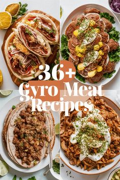 four different types of gyro meats on plates with text overlay that reads,