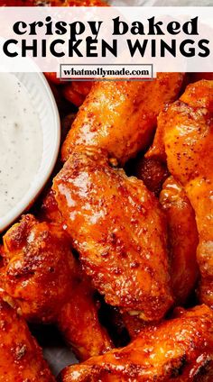 crispy baked chicken wings with ranch dressing on the side