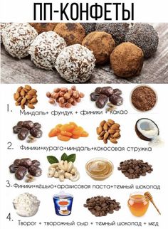 different types of nuts and chocolates on a table with the words in russian above them