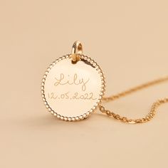 Accessorize with personality and choose our Beaded Disc Necklace for the perfect personalized jewellery gift. A classic disc surrounded by delicate beads in your choice of three metals, paired with your own hand-engraved message. 18K Champagne Gold Plated, 925 Sterling Silver or 18K Rose Gold PlatedBeaded Disc Charm: 0.8 x 0.8Secure clasp fasteningHand-engraved in our Paris workshopSent with love in a complimentary gift boxAny slight variations in lettering depth, spacing and alignment from the Disc Necklace, Engraved Jewelry, Engraved Necklace, Champagne Gold, Metal Necklaces, Gold Plated Chains, Hand Engraving, Jewelry Lover, Metal Chain