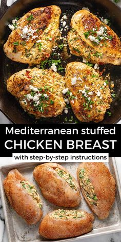 This cheesy stuffed chicken breast recipe is filled with your favorite Mediterranean flavors like sun-dried tomatoes, spinach, garlic, and feta cheese. It's super quick and easy to make but has an elevated flavor and presentation perfect for your next special dinner! Greek Stuffed Chicken, Easy Stuffed Chicken Breast Recipes, Easy Stuffed Chicken, Easy Stuffed Chicken Breast, Stuffed Chicken Breast Recipes, 2024 Meals, Mosaic Kitchen, Chicken Corn Chowder, Greek Chicken Recipes