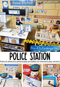 police station display with pictures and instructions to make it look like they are in the classroom