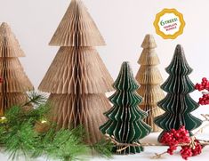 How To Make A Christmas Tree Out Of Paper (DIY West Elm Dupe) 3 Christmas Paper Ornaments Diy, Angel Paper Craft, Christmas Tree Templates, Christmas Trees Svg, Diy Honeycomb, Diy Paper Christmas Tree, Different Christmas Trees, Origami Christmas Tree, Trees Svg