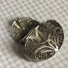 "Vintage Silver Plate Filigree Purse Pendent. Polished or Tarnished It is Beautiful. Two Top Rings for Chain. Flip Up Lid on Purse Pendent. Beautiful and Unique Filigree Purse Pendent. This Pendent is in good shape for its age. The lid has a latch that works. It is very usable or add to a mini purse collection. Size:  1 7/8\" X 1 1/2\" X 5/8\" Thick For other vintage and handmade items see:  www.VeryVictorianStudio.etsy.com. For sewing related items see my other shop: www.SewingRoomStore.etsy.co Heart Pendent, Purse Collection, Silver Flower Necklace, Filigree Necklaces, Mini Collection, Filigree Jewelry, Top Rings, Daily Jewelry, Handmade Jewelry Gift