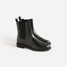 J.Crew: Chelsea Boots In Leather For Women Winter Chelsea Boots With Leather Footbed, Leather Footbed Chelsea Boots For Winter, Classic Boots With Padded Ankle, Flat Heel Booties For Work, Winter Calf Leather Moto Boots, Classic Ankle-high Heeled Boots, Classic Boots With Leather Lining And Flat Heel, Chic Ankle Boots With Lug Sole, Workwear High Ankle Chelsea Boots